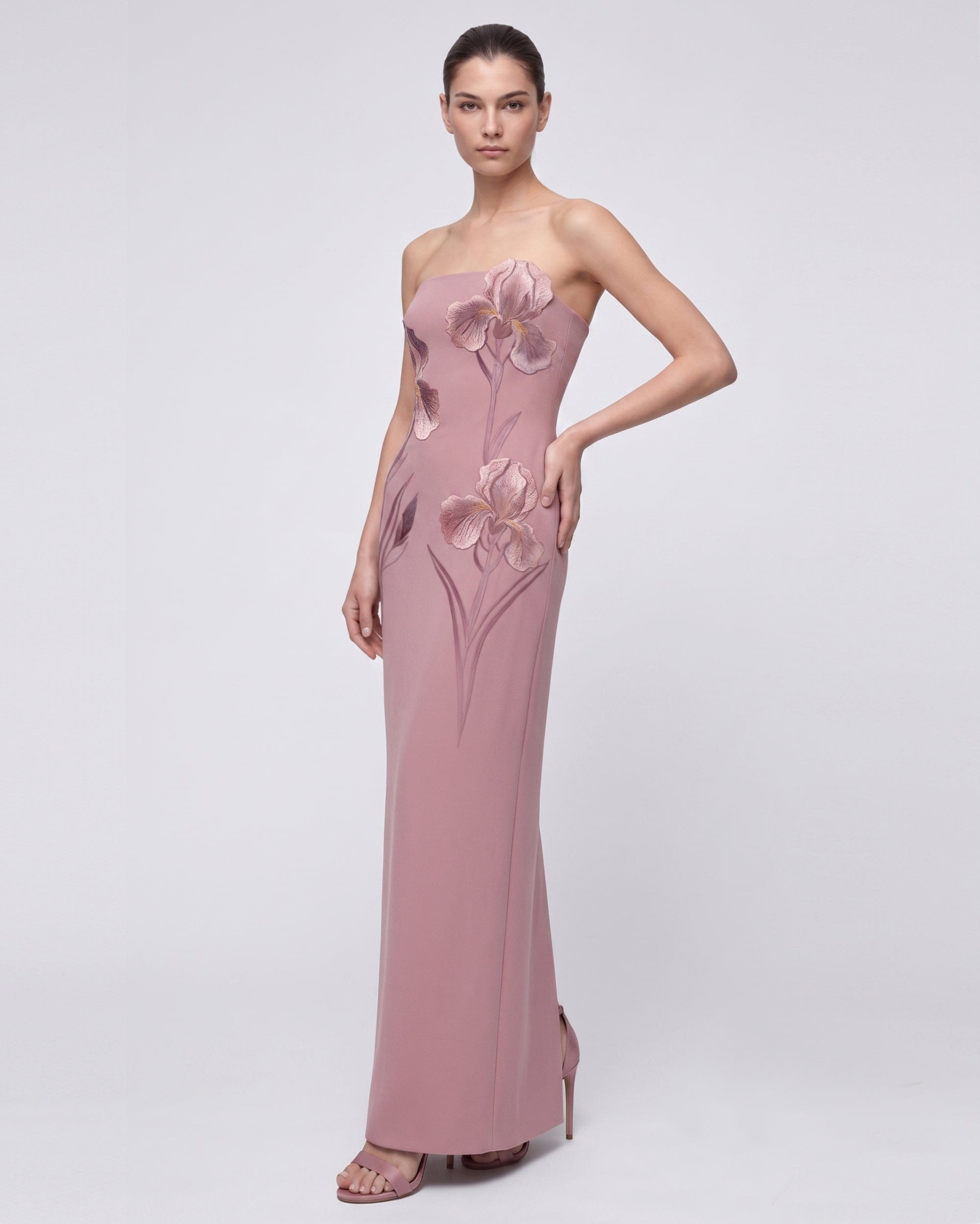 Iris Embroidered Strapless Maxi Dress - Navy Blue