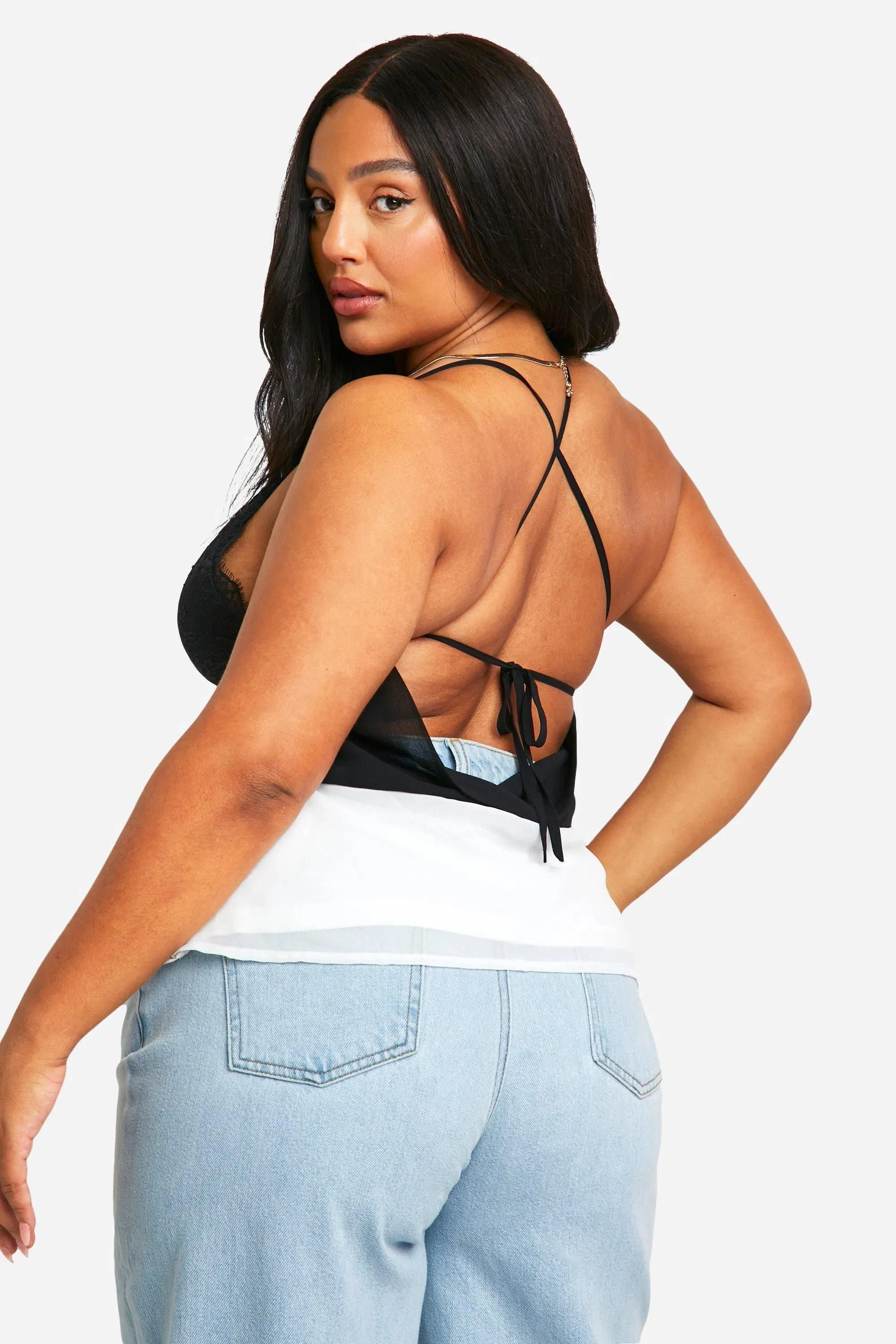 Plus Contrast Lace Cup Chiffon Cami Top