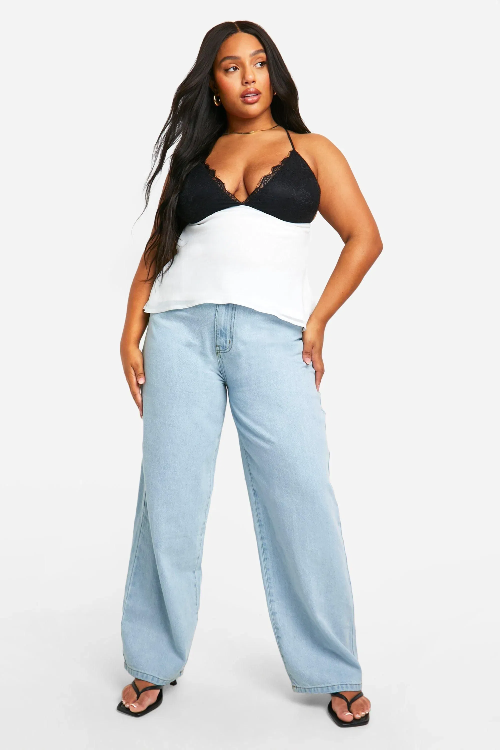 Plus Contrast Lace Cup Chiffon Cami Top