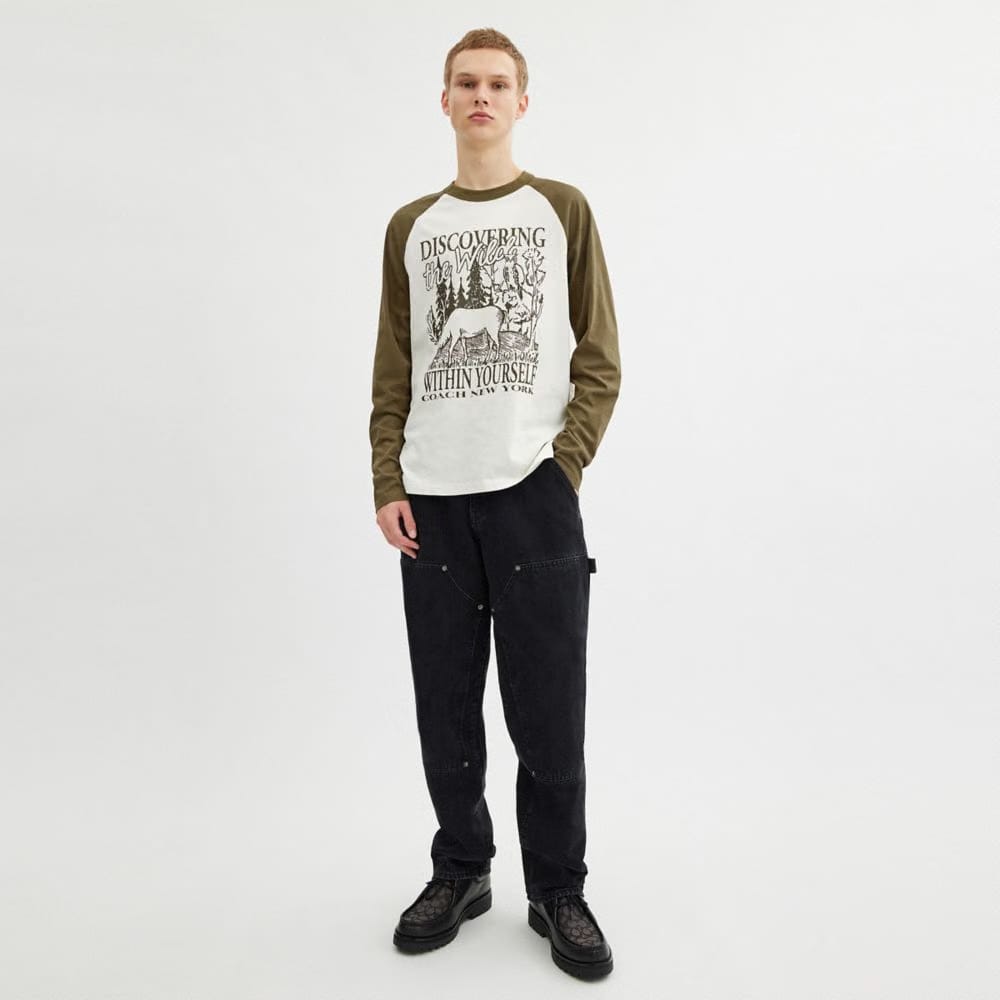 Wild Raglan Crewneck Long Sleeve T-Shirt In Organic Cotton