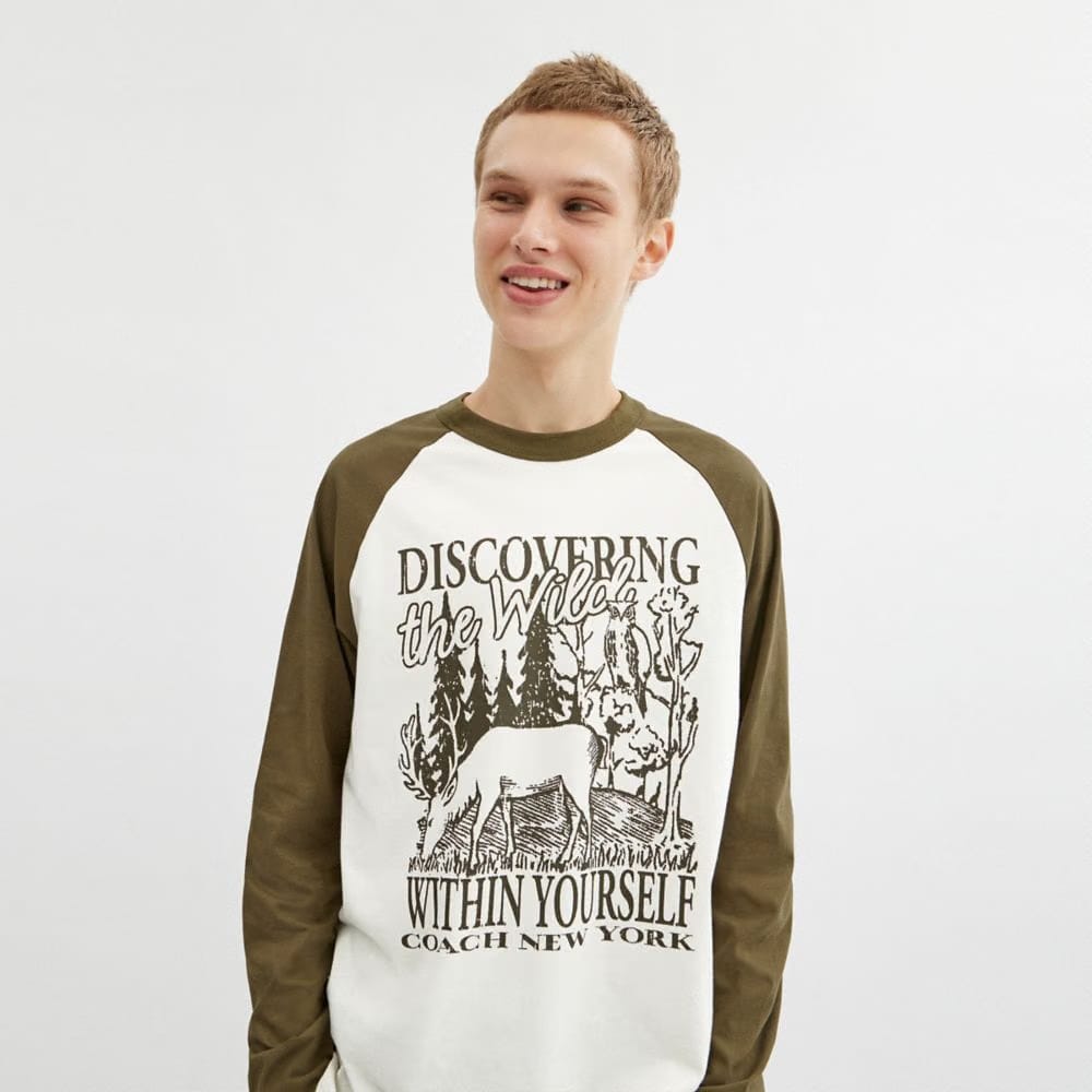 Wild Raglan Crewneck Long Sleeve T-Shirt In Organic Cotton