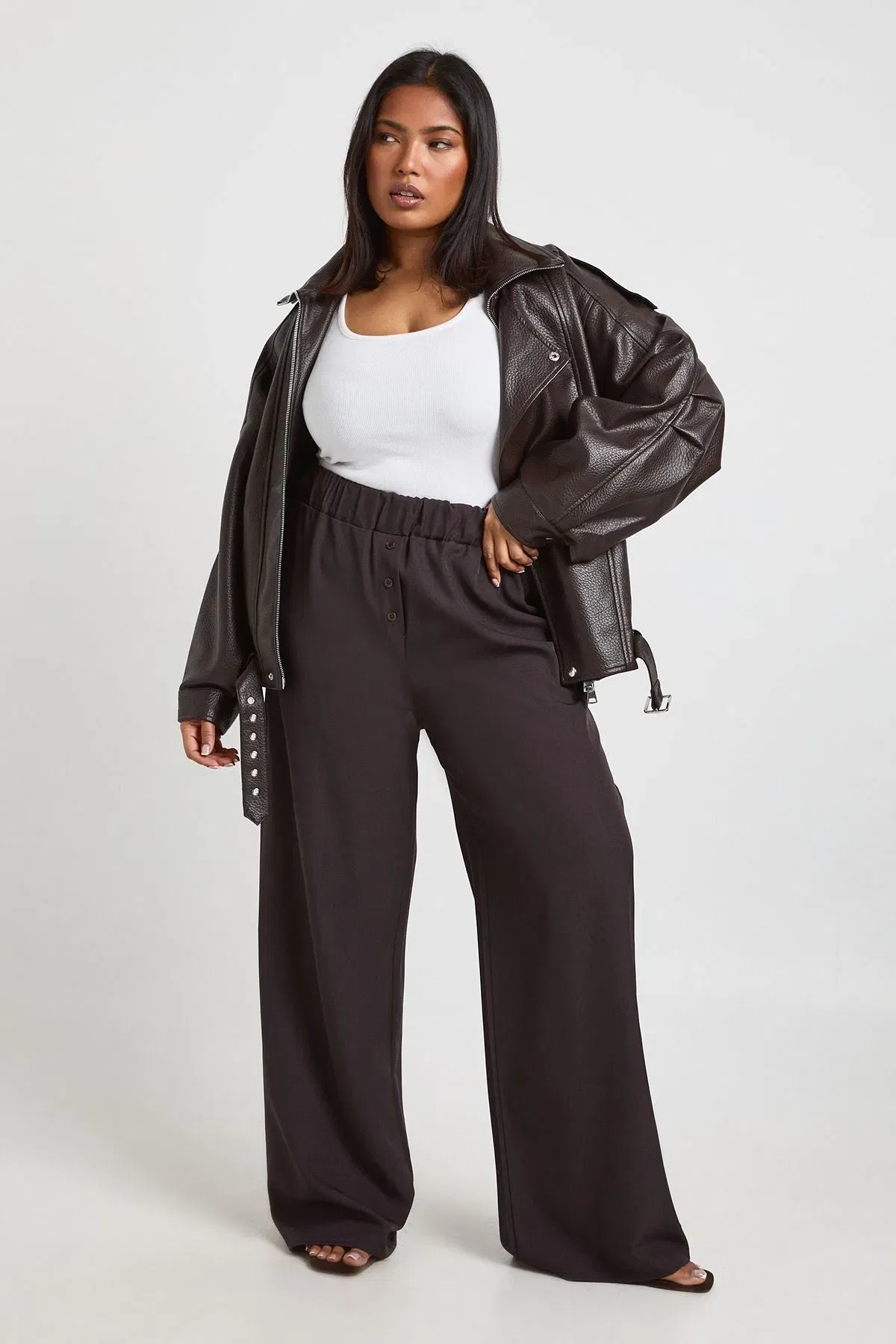 Plus Woven Pocket Button Down Elasticated Waist Trouser