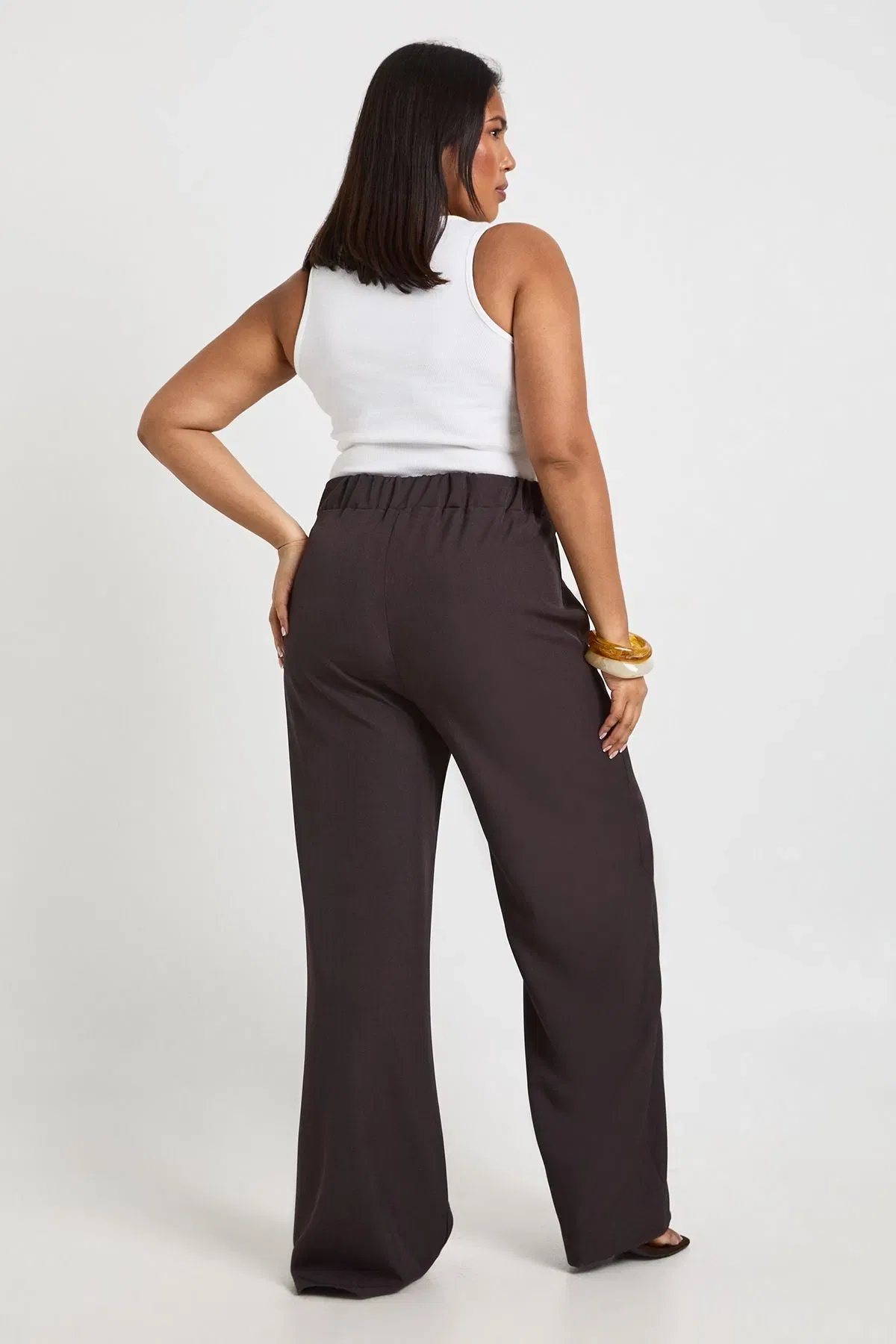 Plus Woven Pocket Button Down Elasticated Waist Trouser