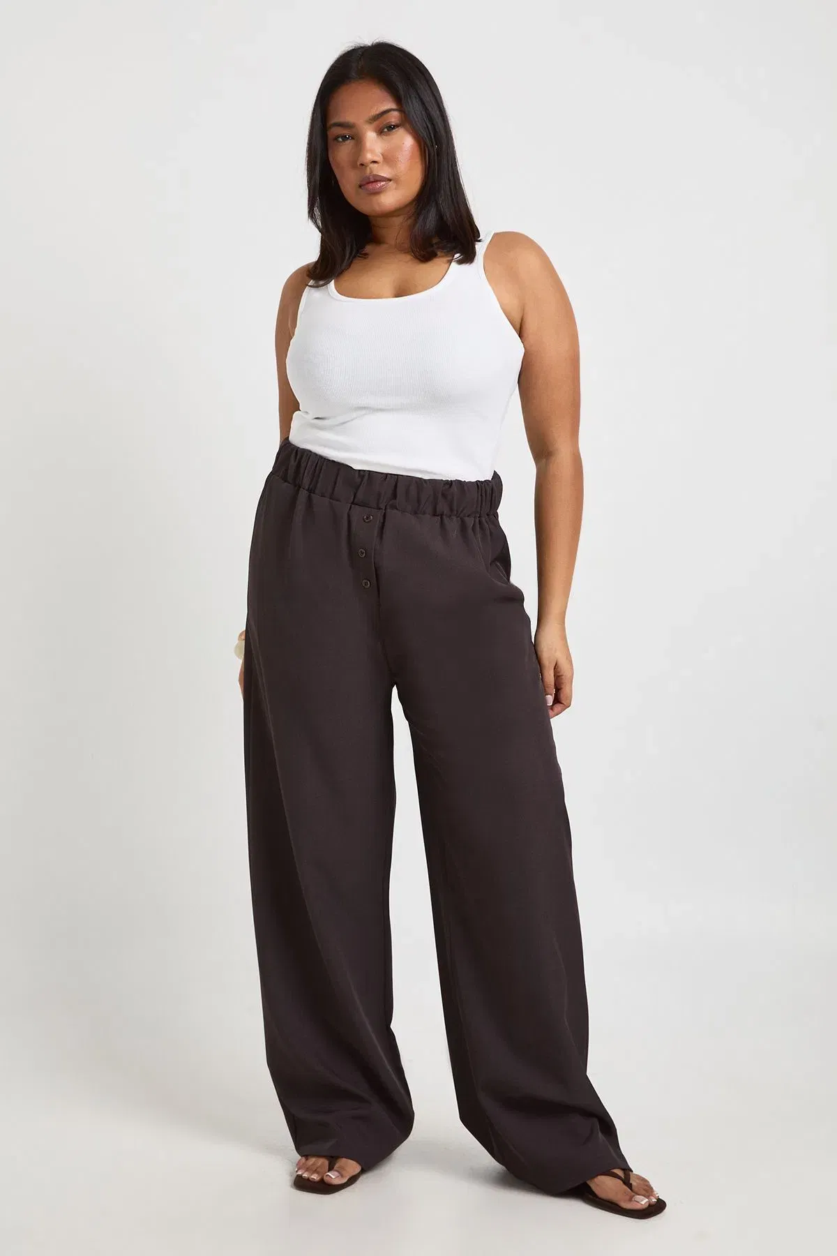Plus Woven Pocket Button Down Elasticated Waist Trouser