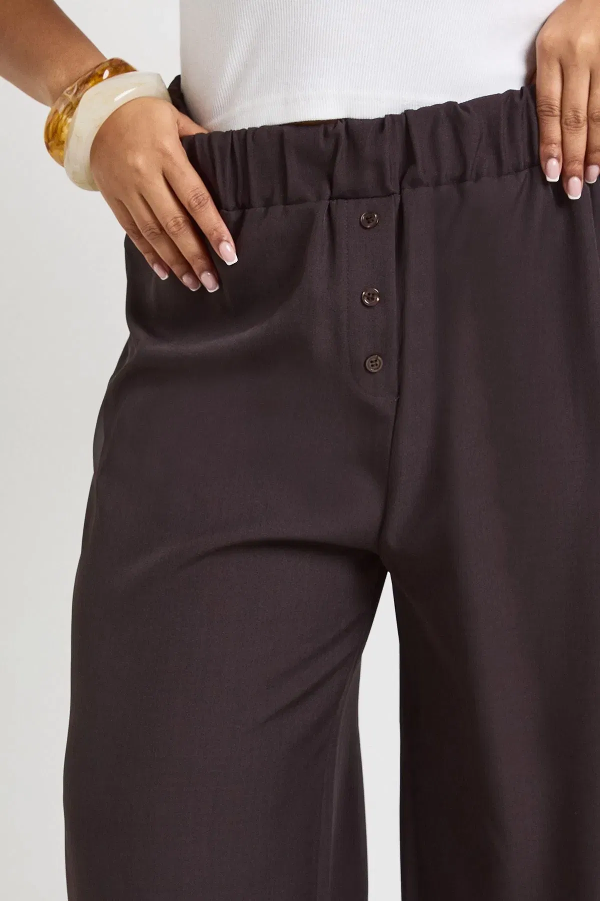 Plus Woven Pocket Button Down Elasticated Waist Trouser