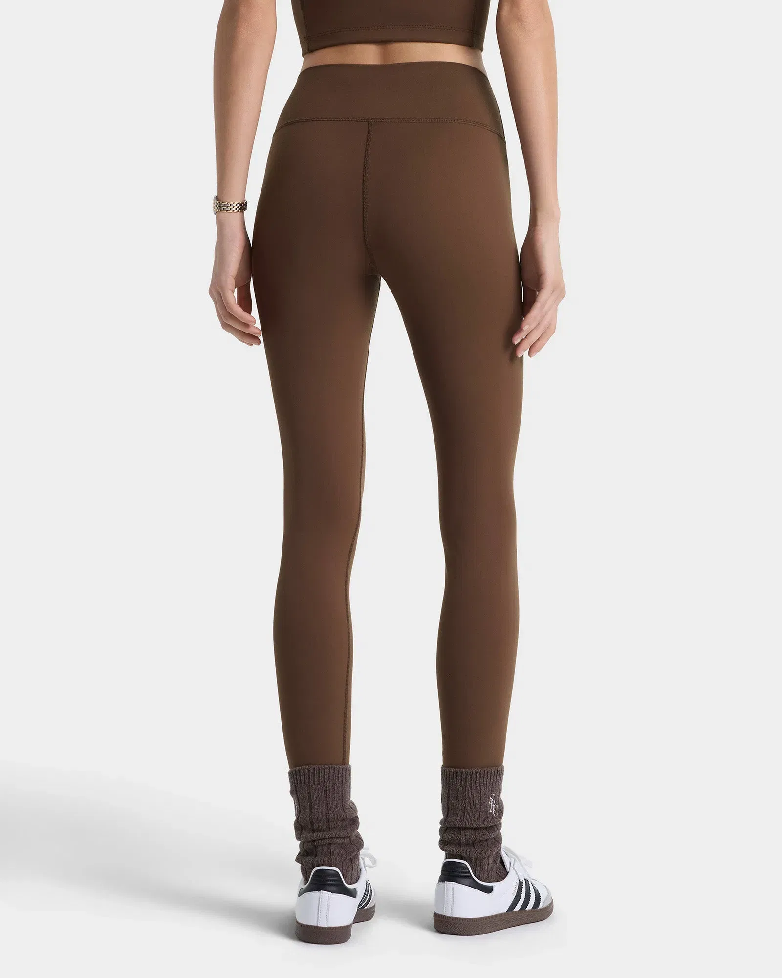 Serif Logo Legging - Toffee/White