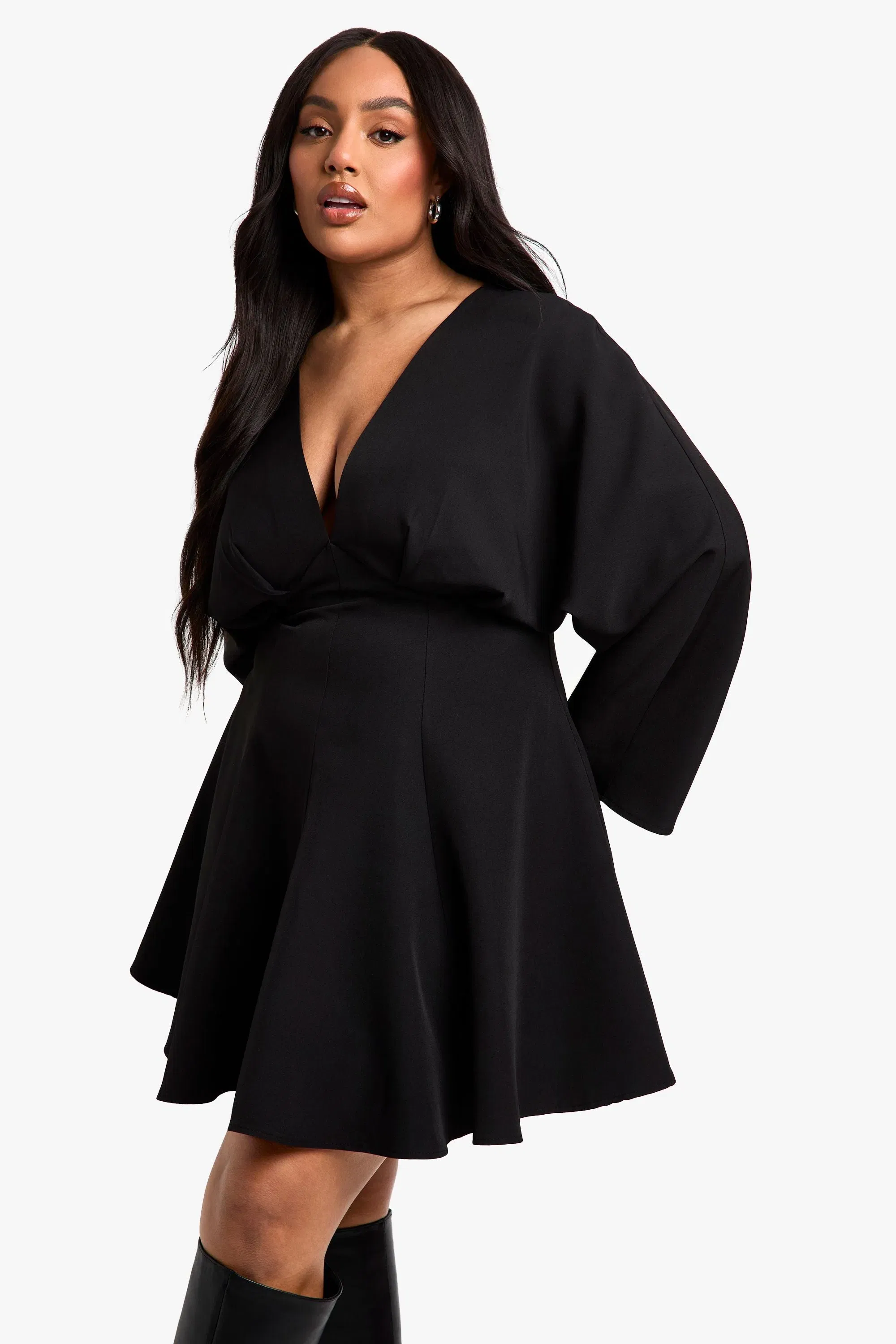 Plus Pleated Skirt Long Sleeve Skater Dress