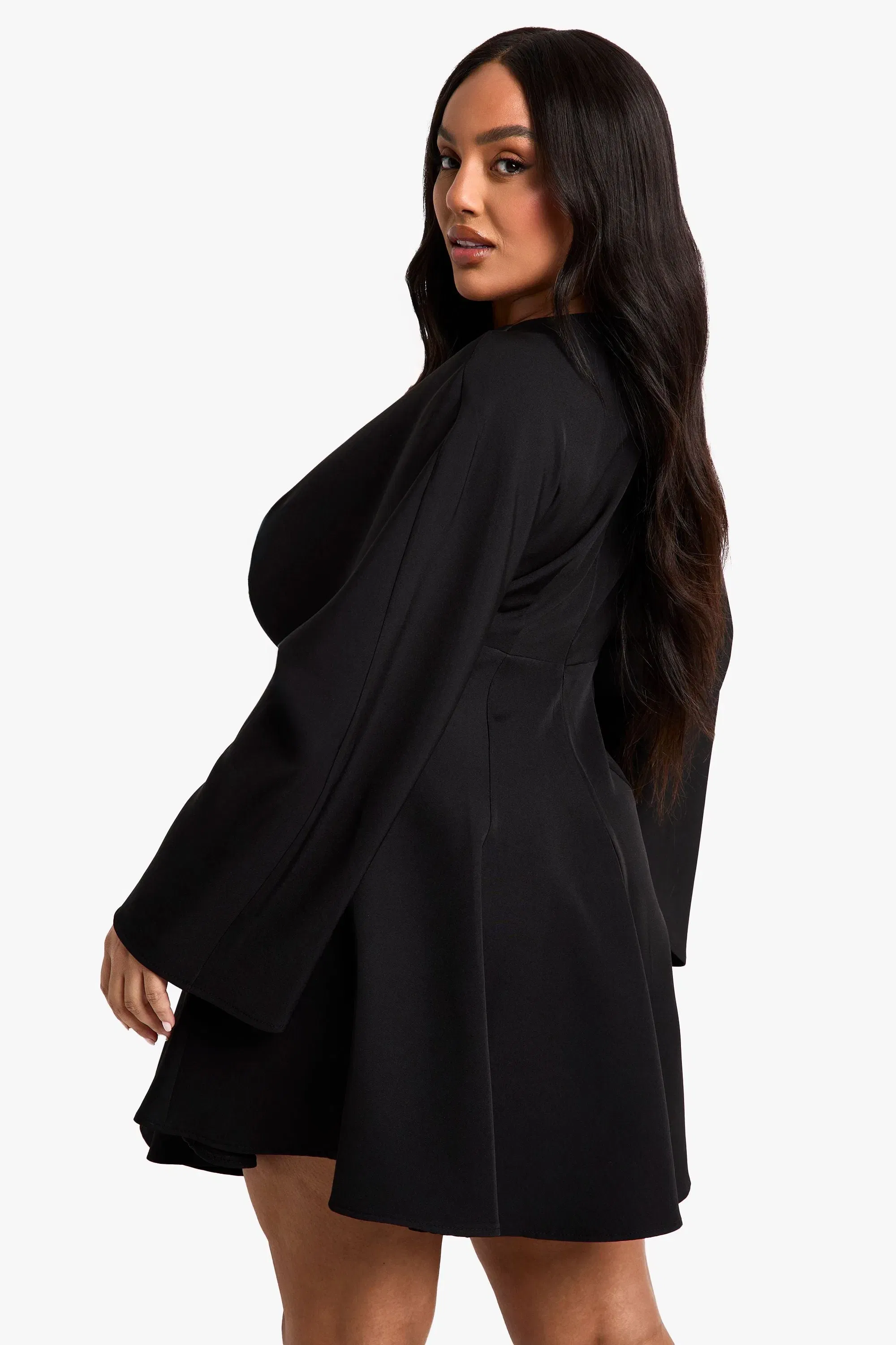 Plus Pleated Skirt Long Sleeve Skater Dress