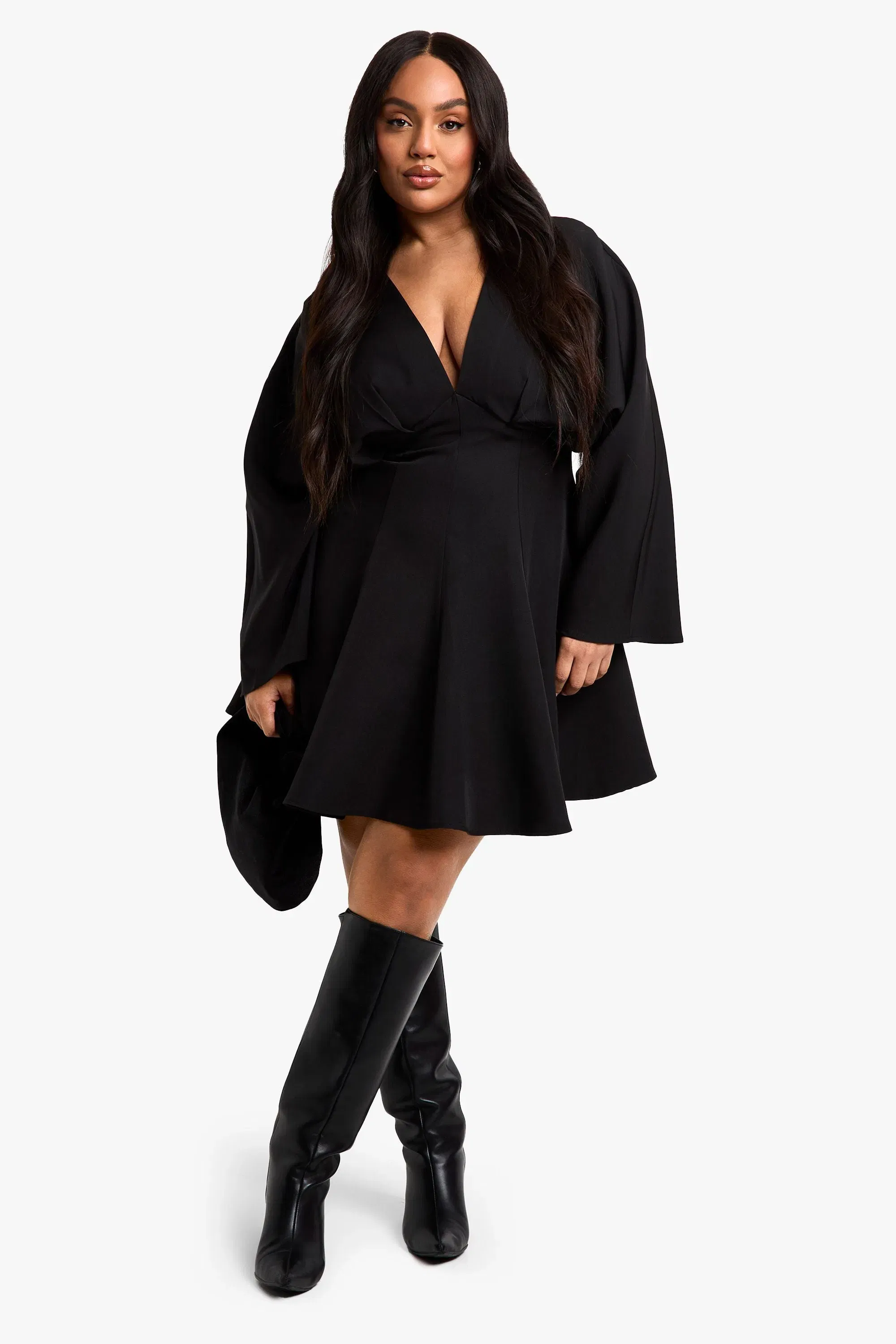 Plus Pleated Skirt Long Sleeve Skater Dress