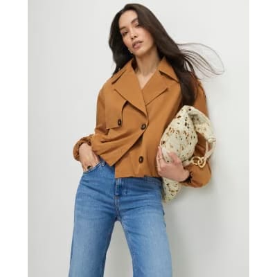 Brown Short Bubble Hem Trench Coat
