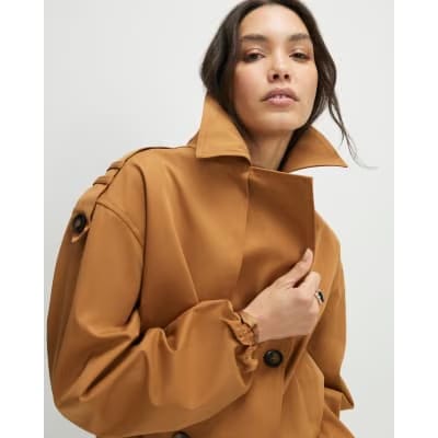 Brown Short Bubble Hem Trench Coat