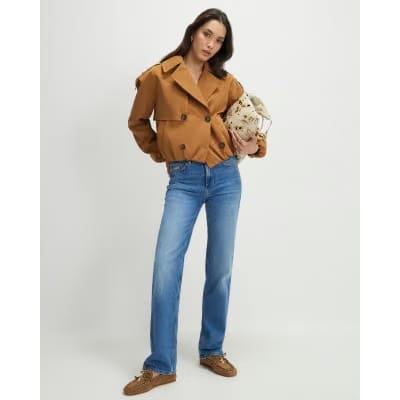 Brown Short Bubble Hem Trench Coat