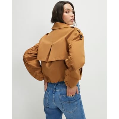 Brown Short Bubble Hem Trench Coat