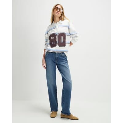 Blue Long Sleeve Stripe Number Sweatshirt