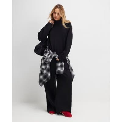 Black Tailored Jersey Wide Leg Trousers