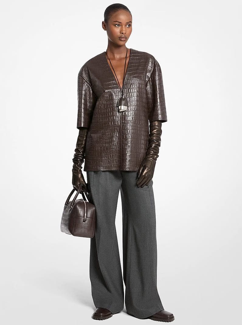 Michael Kors Kasia Medium Crocodile Embossed Leather Satchel Chocolate