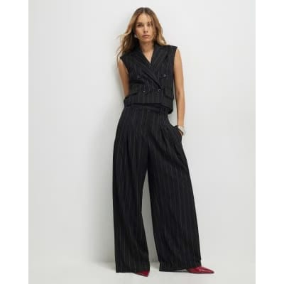 Black Pinstripe Wide Leg Trousers