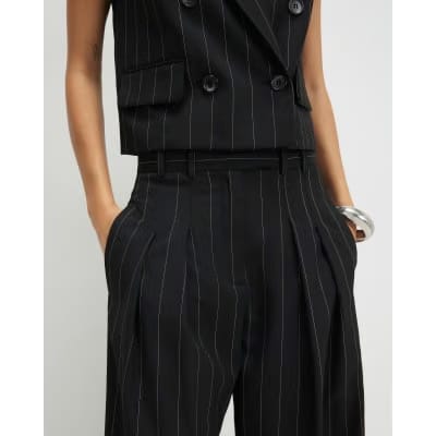 Black Pinstripe Wide Leg Trousers