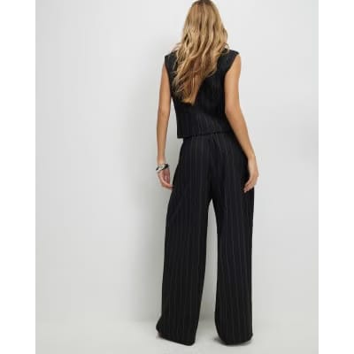 Black Pinstripe Wide Leg Trousers