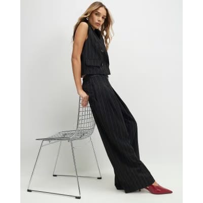 Black Pinstripe Wide Leg Trousers