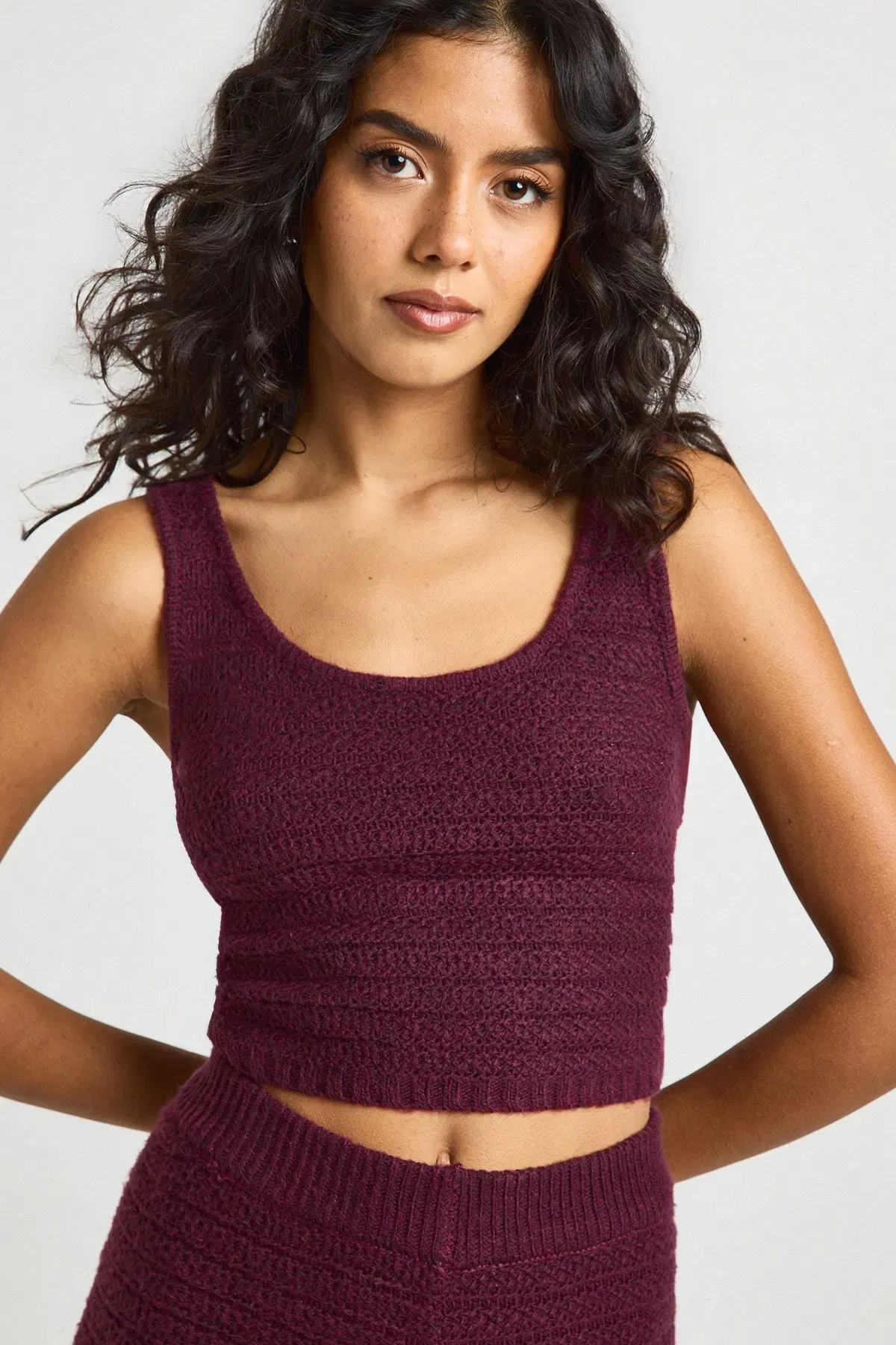 Textured Knit Crew Neck Knitted Top