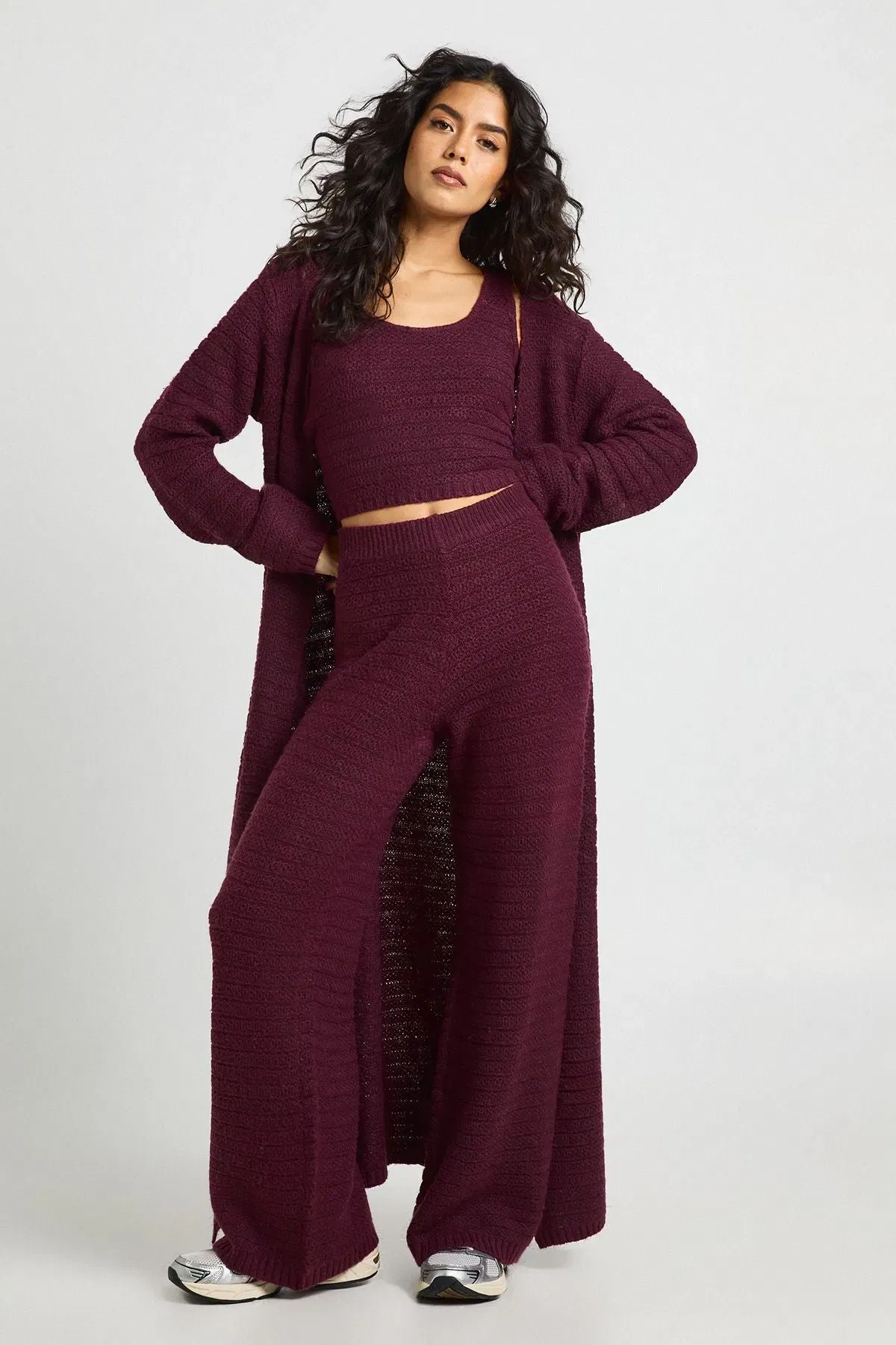 Textured Knit Crew Neck Knitted Top