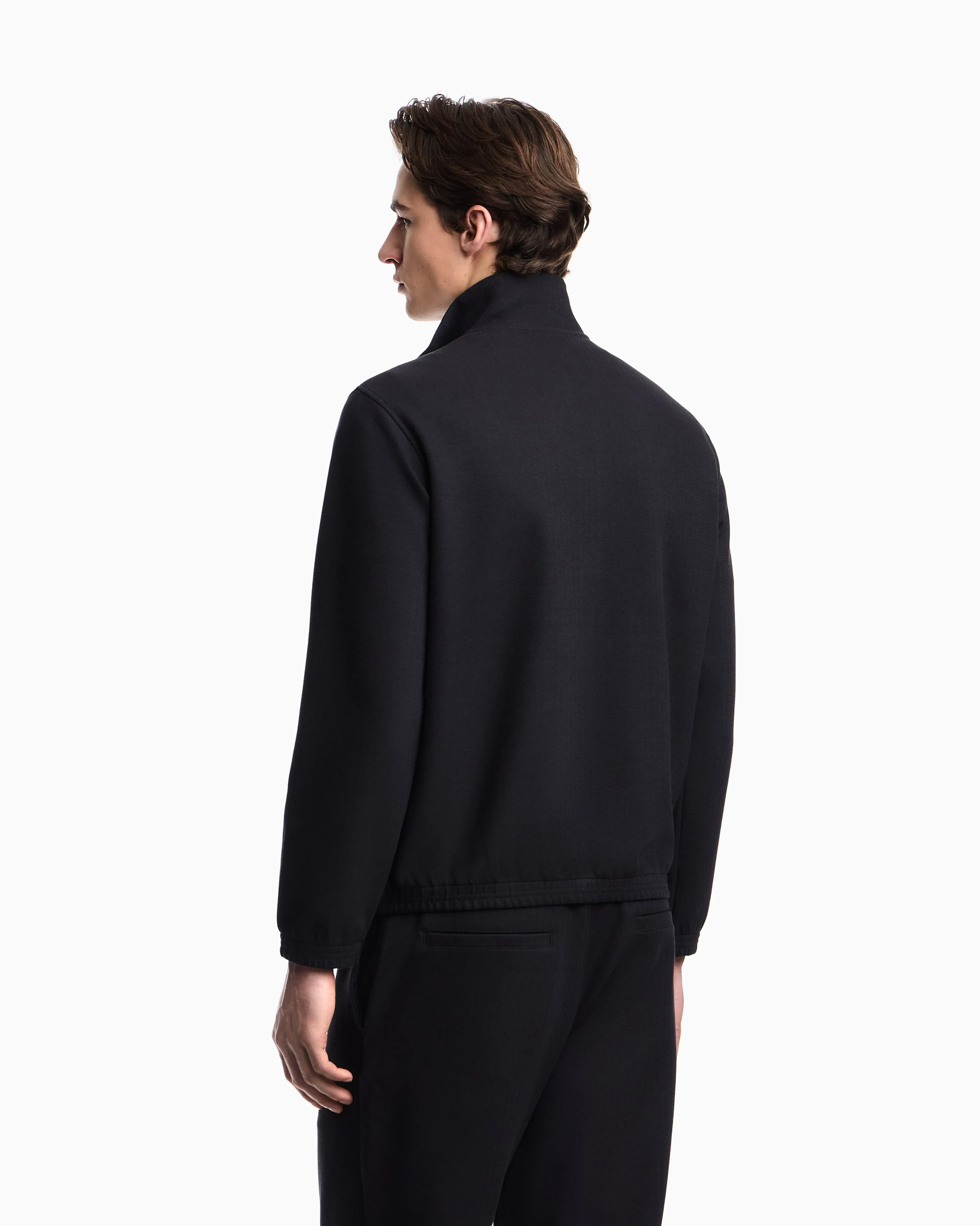 Emporio Armani Full-zip sweatshirt in a Lyocell-blend jacquard interlock jersey