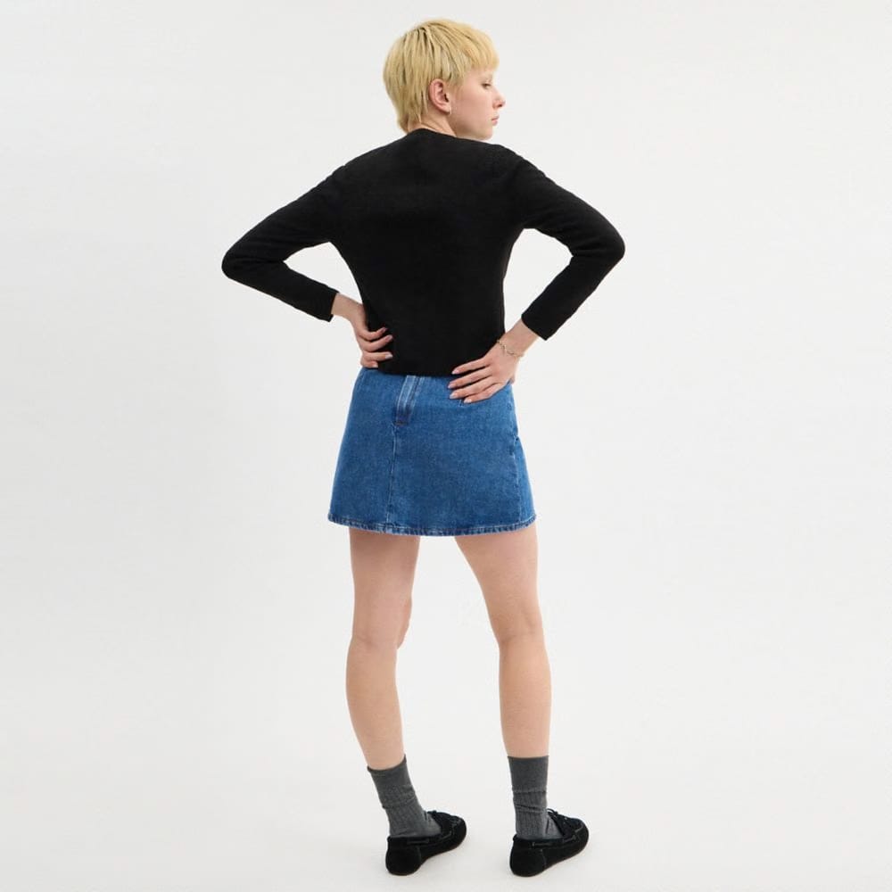 Coach Heritage C Denim Mini Skirt In Organic Cotton Medium Blue
