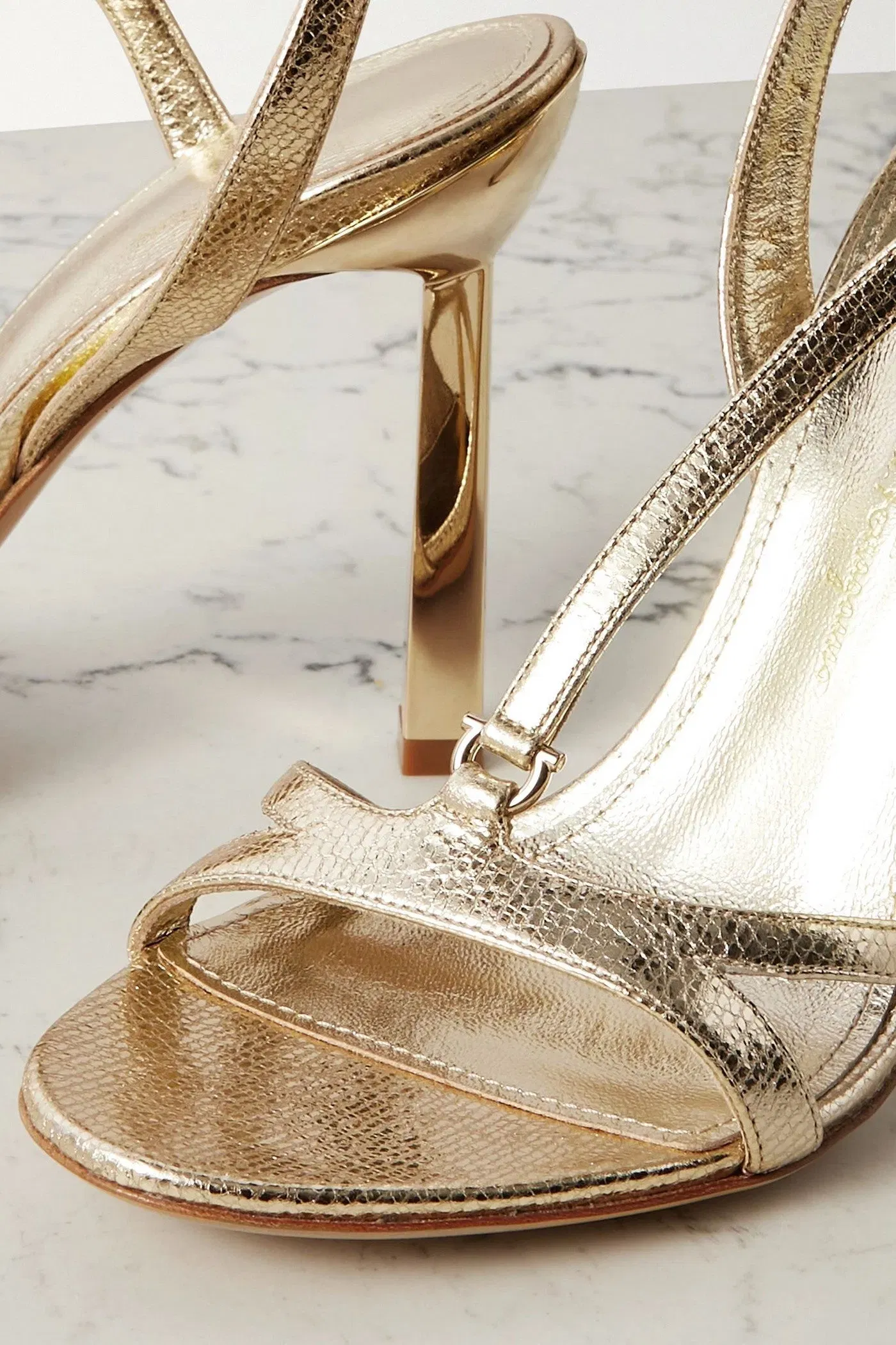 Ferragamo Metallic Leather Sandals Gold Women's