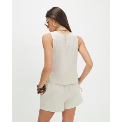 Beige Linen Blend Shorts