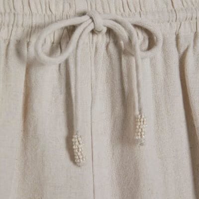 Beige Linen Blend Shorts