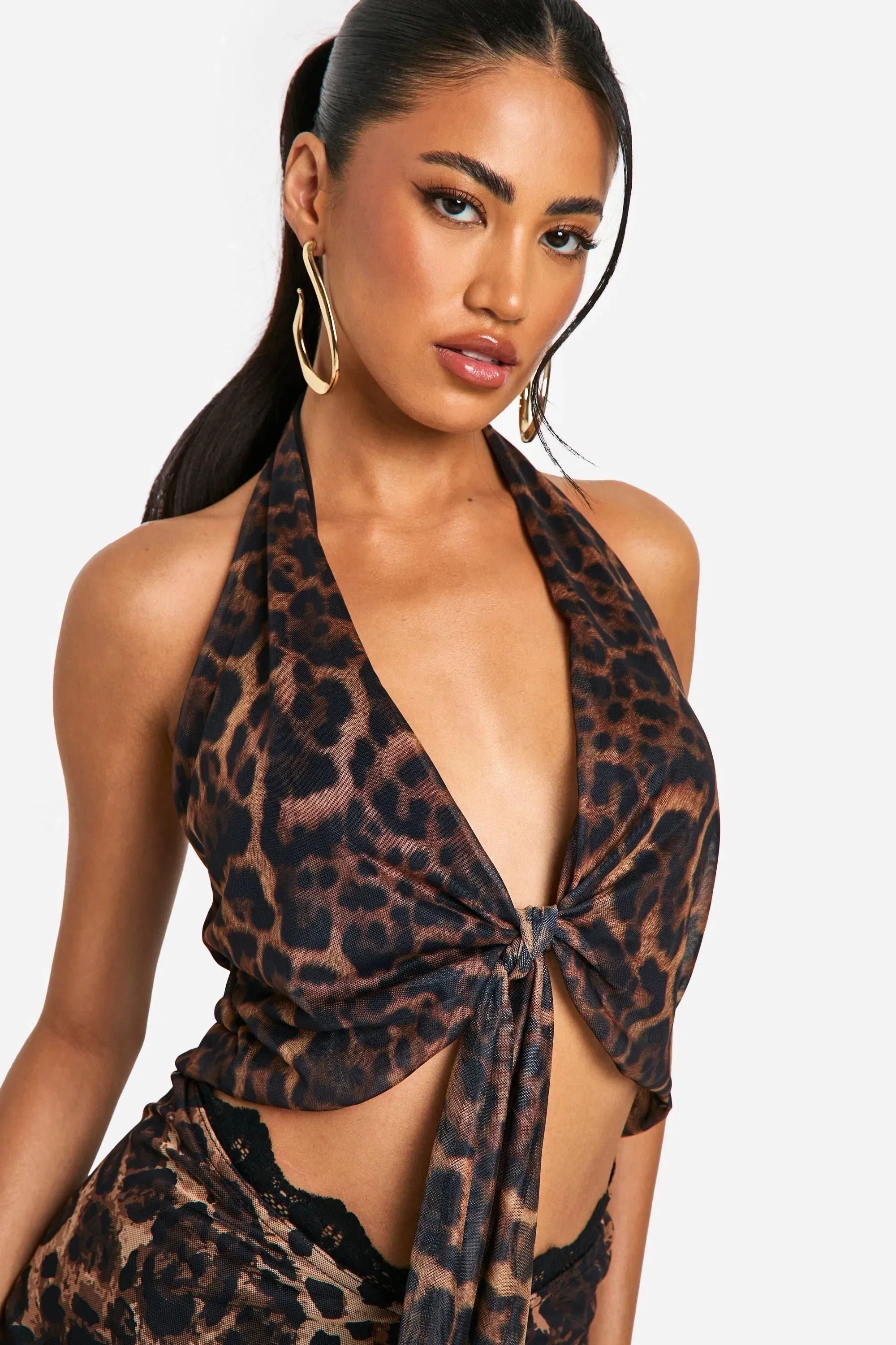Leopard Printed Tie Front Top