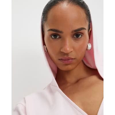 Pink Long Sleeve Wrap Front Hoodie