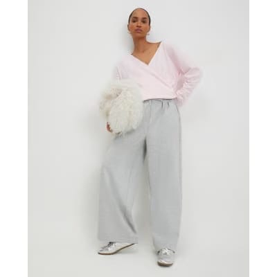 Pink Long Sleeve Wrap Front Hoodie
