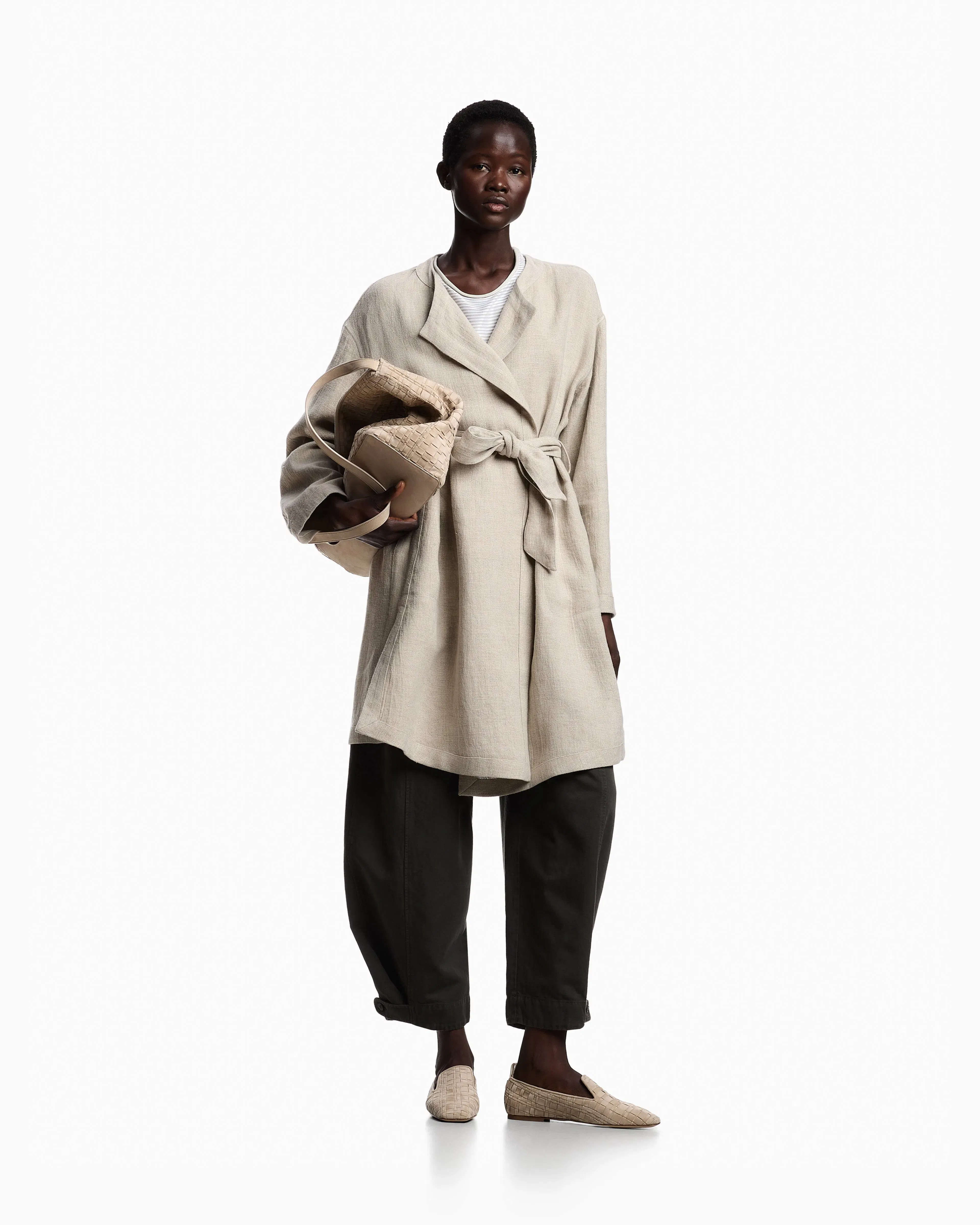 Emporio Armani Garment-dyed linen-blend oval-leg trousers