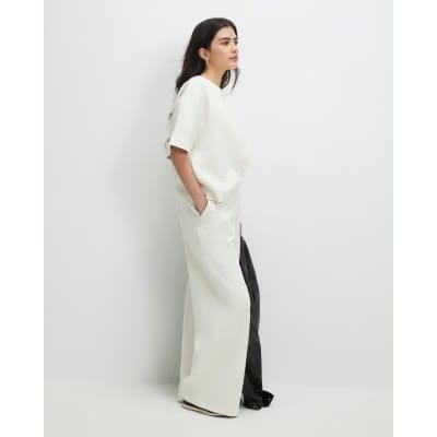 Cream Petite Jacquard Wide Trouser