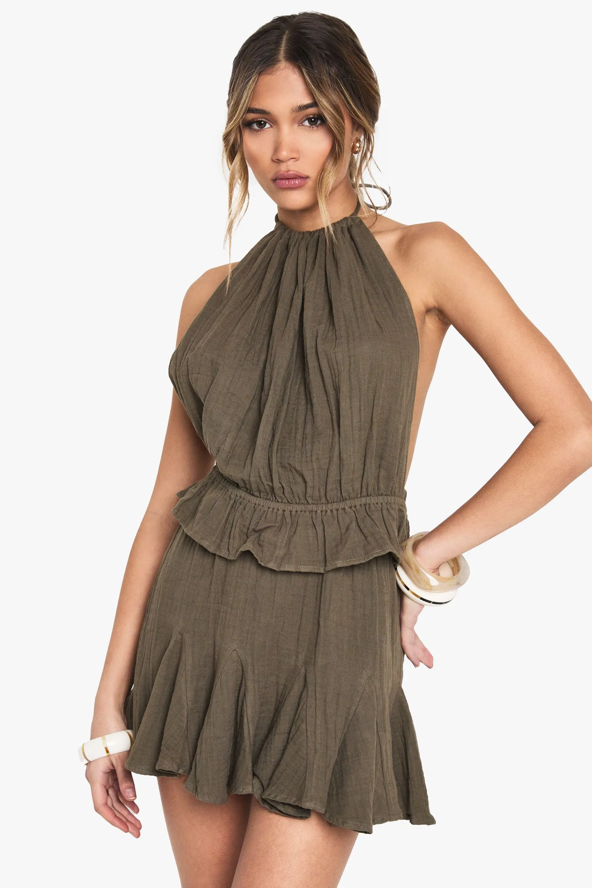 Cheesecloth Halterneck Crop Top