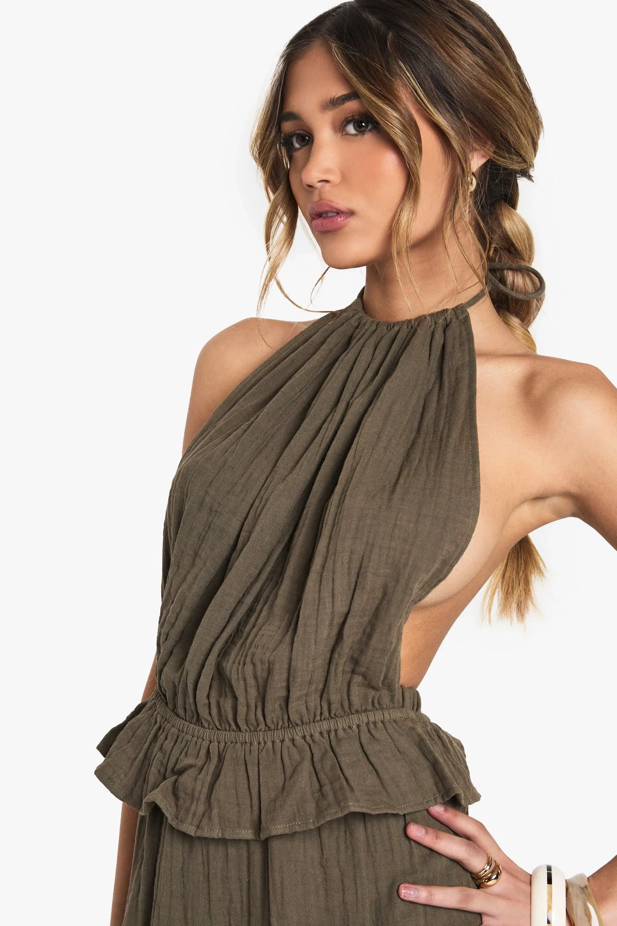 Cheesecloth Halterneck Crop Top