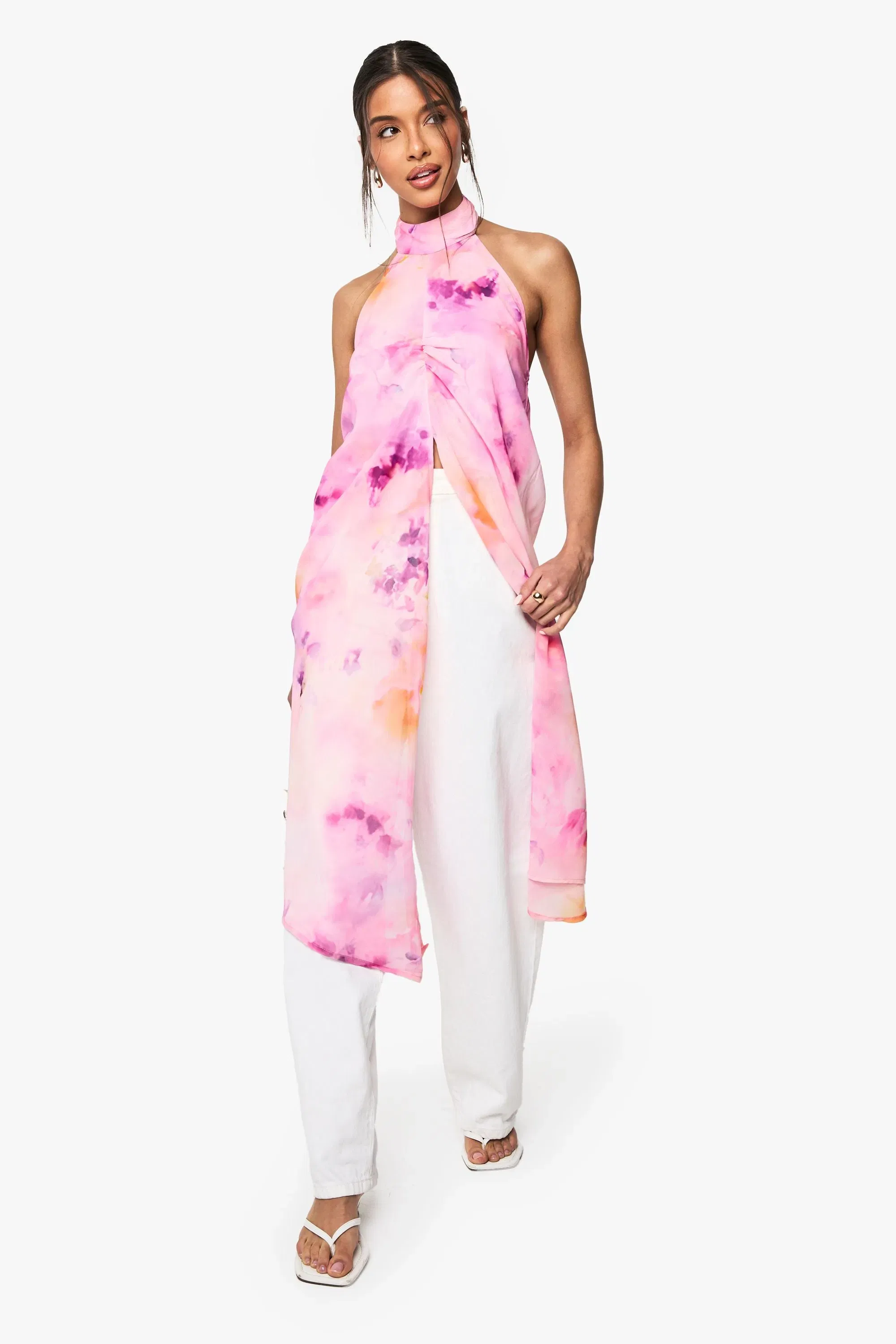 Floral Print High Neck Woven Maxi Top