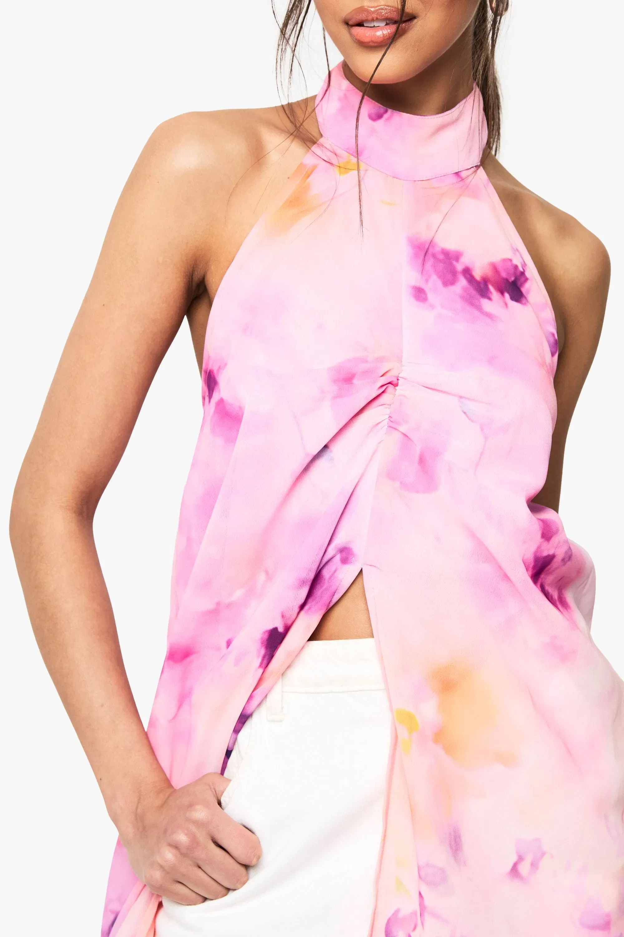 Floral Print High Neck Woven Maxi Top