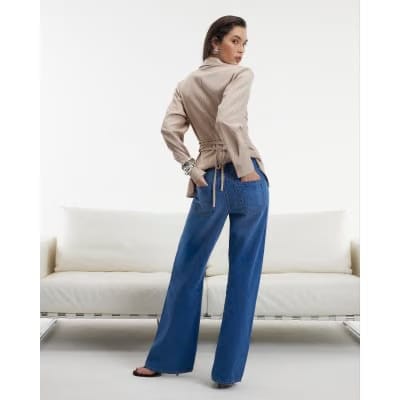 Blue High Waisted Relaxed Straight Leg Jeans