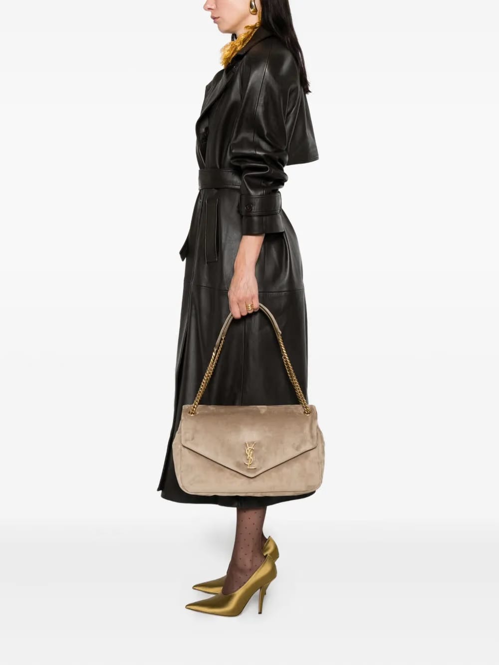 large Calypso logo-plaque suede shoulder bag
