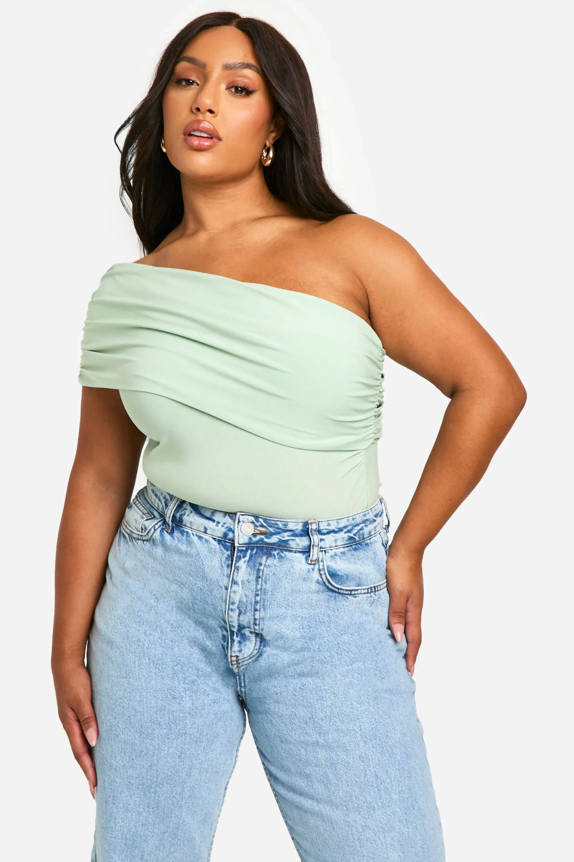 Plus Ruched Side Ruched Bardot Bodysuit