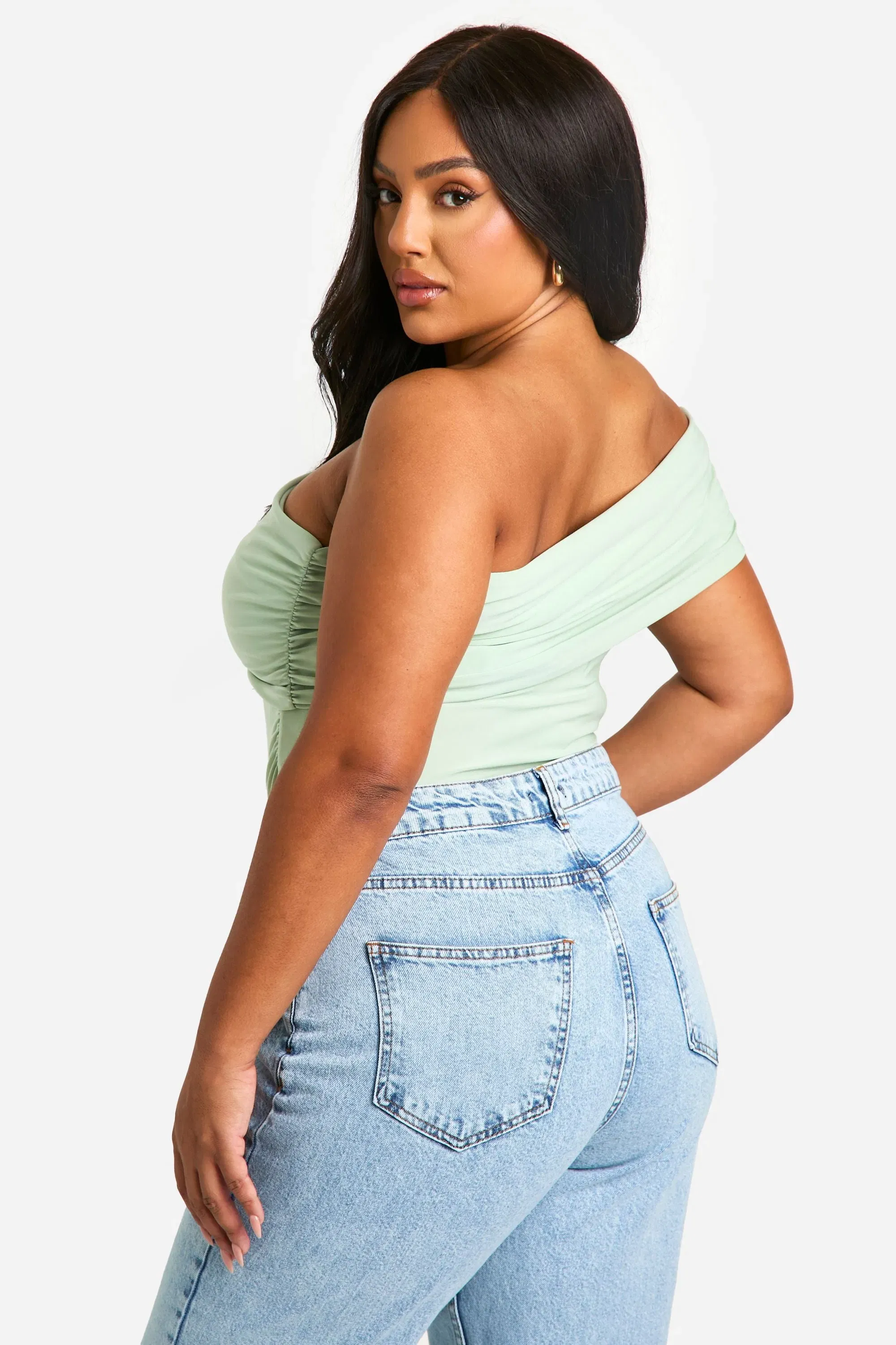 Plus Ruched Side Ruched Bardot Bodysuit