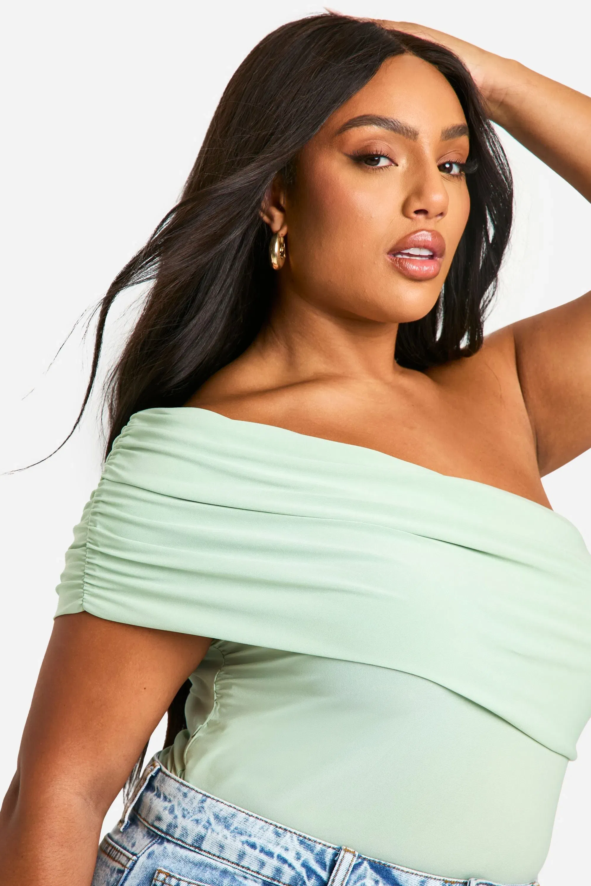 Plus Ruched Side Ruched Bardot Bodysuit