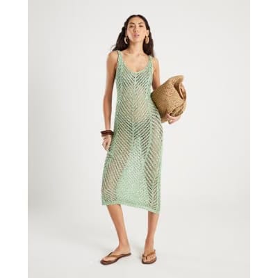 Green Sleeveless Lurex Knit Maxi beach dress