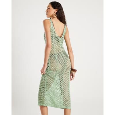 Green Sleeveless Lurex Knit Maxi beach dress