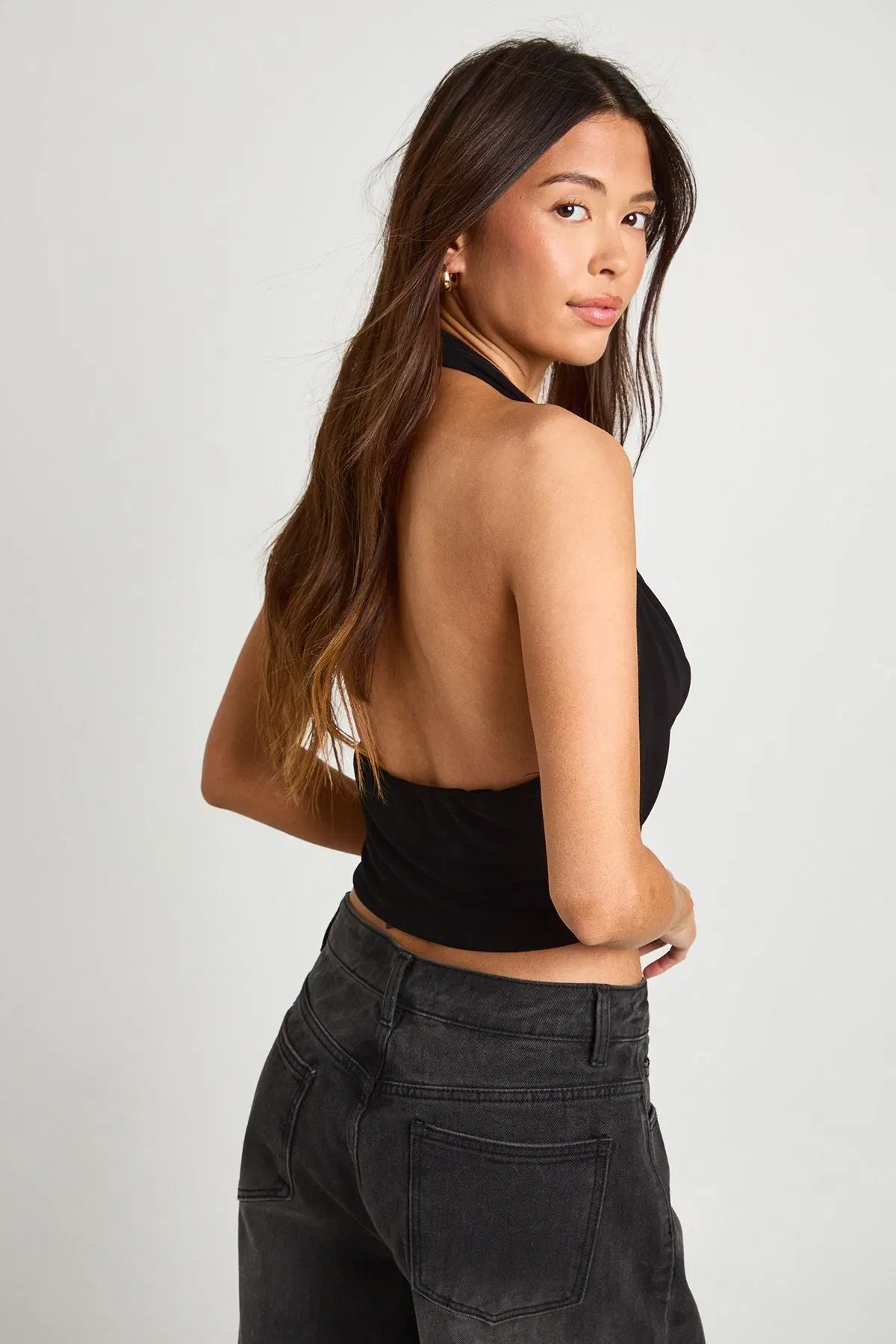 Cowl Neck Trim Halter Top