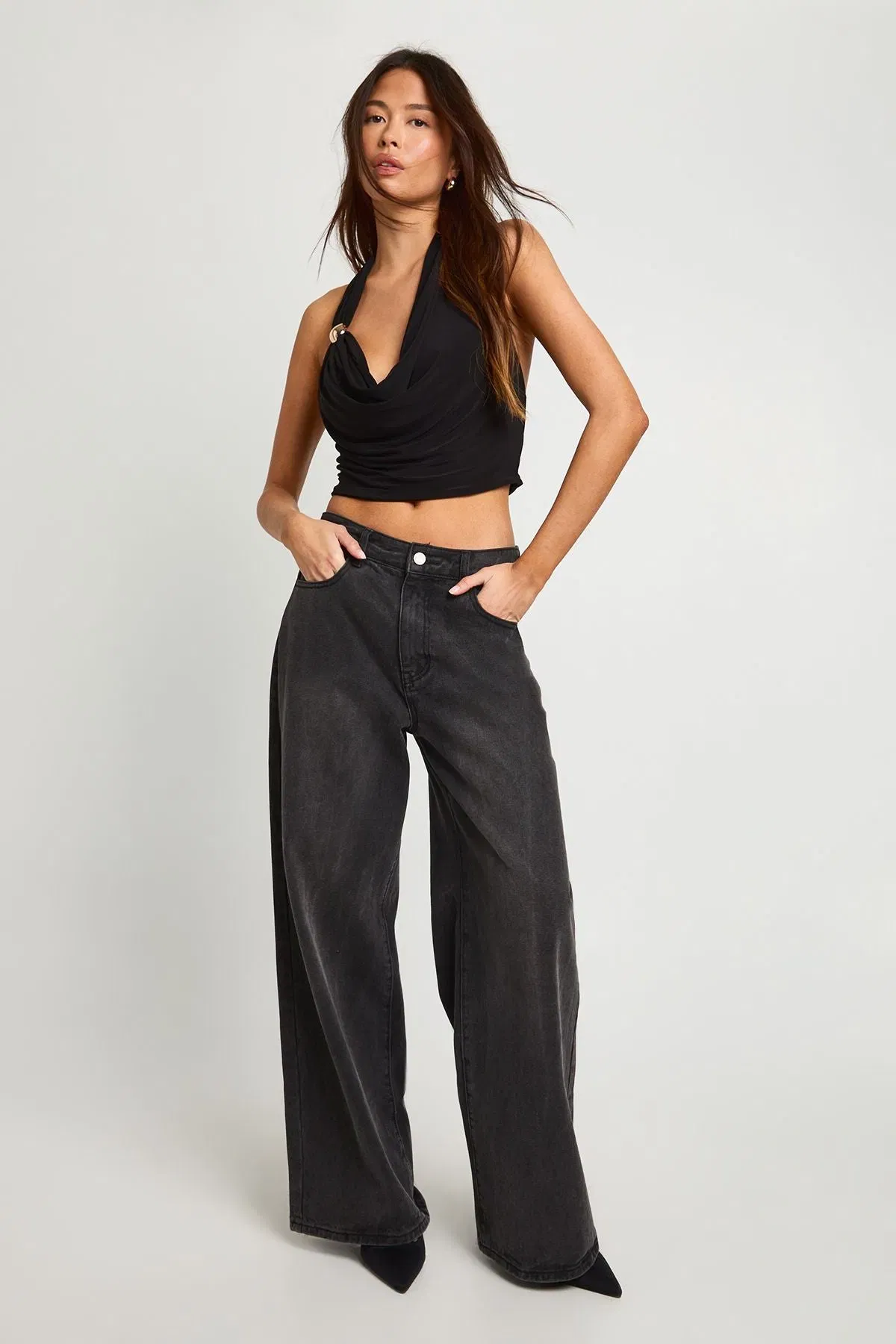 Cowl Neck Trim Halter Top