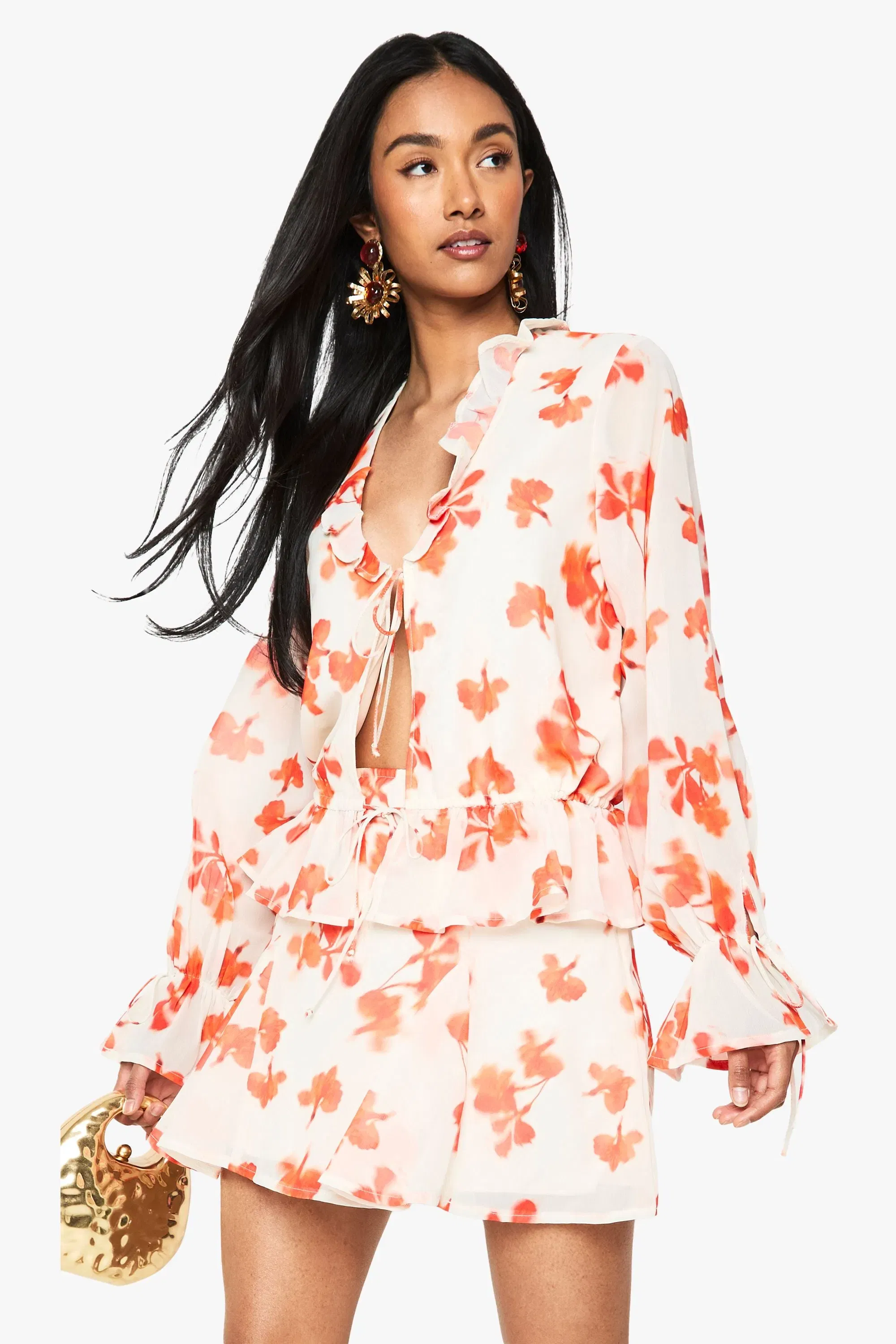Floral Chiffon Godet Mini Skirt